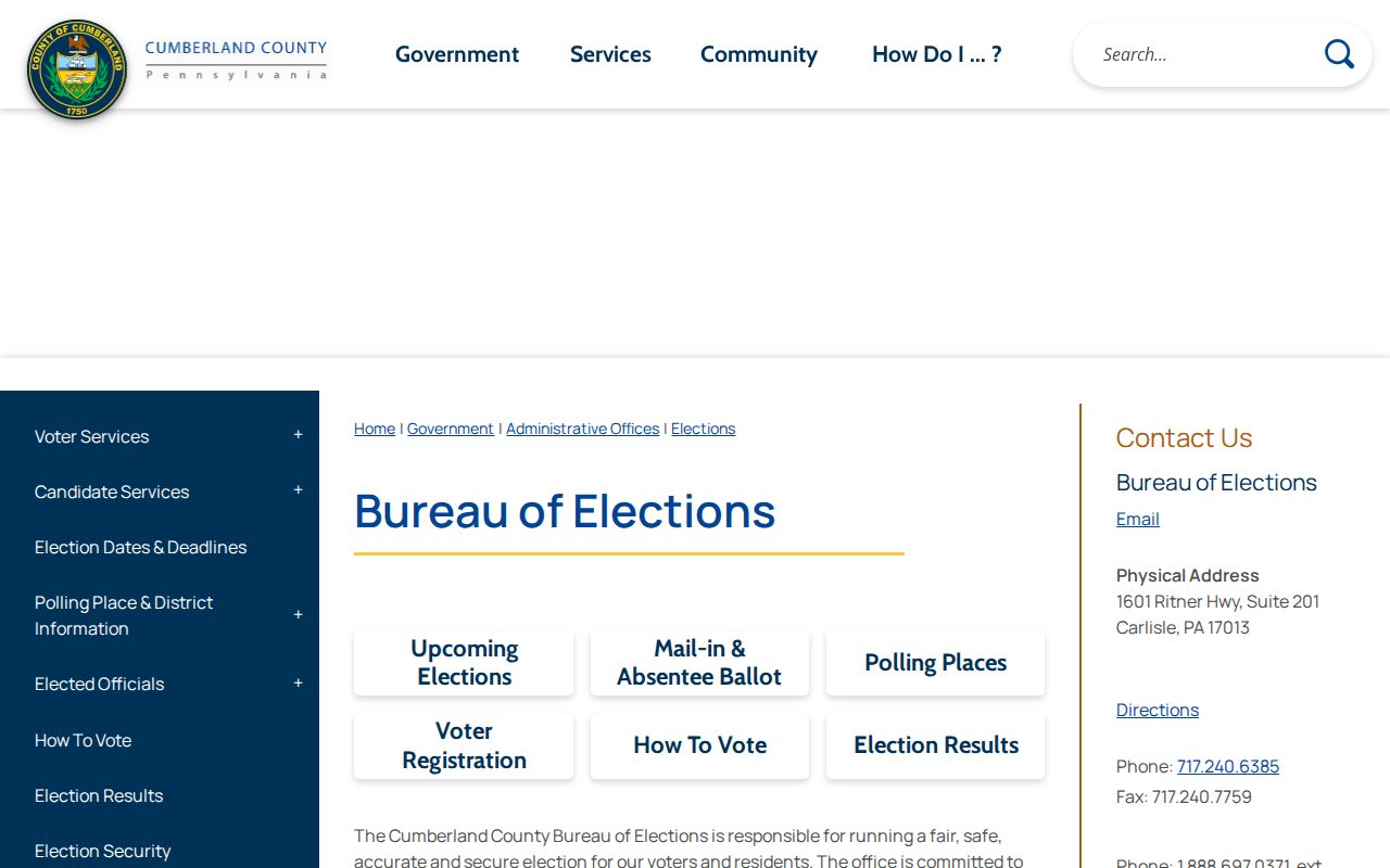 Cumberland County residents directory elections office page