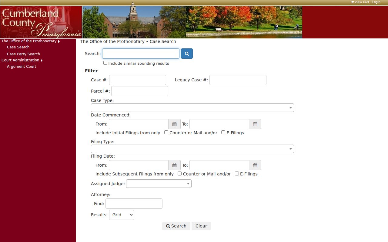 Cumberland resident lookup using the county OnBase civil case search
