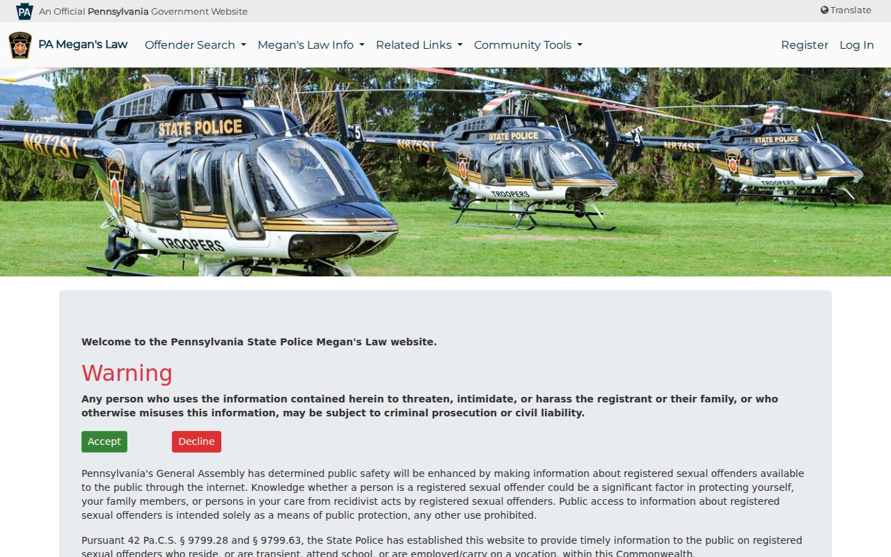 Cumberland County residents directory Pennsylvania public safety registry page