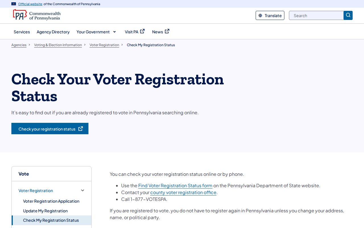 Cumberland County residents directory Pennsylvania voter status page